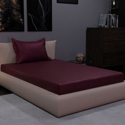 Stoa Paris Date Night Maroon 300 TC Fitted Single Bedsheet with 1 Pillow Covers-image-12