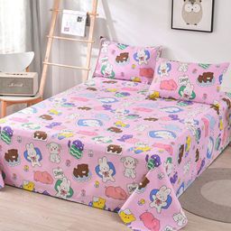 JC HOME Pink & White Cartoon Characters 160 TC Single Bedsheet & Pillow Cover-image-101