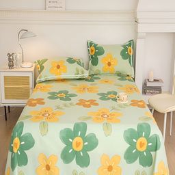 JC HOME Green & Orange Floral 160 TC King Bedsheet with 2 Pillow Covers-image-69