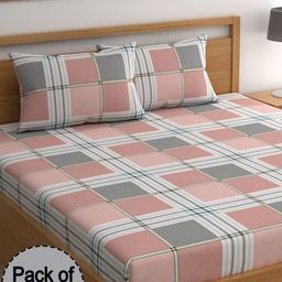 CHHAVI INDIA Beige & Grey Geometric 210 TC 2 Queen Bedsheet With 4 Pillow Covers-image-14