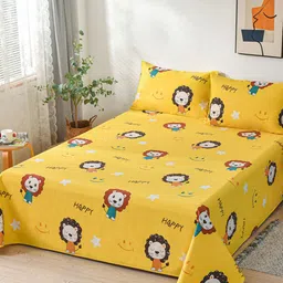 JC HOME Yellow & Black Printed 160 TC Queen Bedsheet & 2 Pillow Covers-image-70