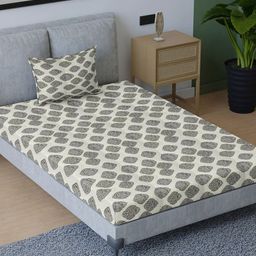 Aura Grey& Beige Ethnic Motifs 200 TC Single Bedsheet with 1 Pillow Cover-picture-33