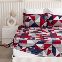 HOMEMONDE Red & Grey Geometric 210 TC King Bedsheet with 2 Pillow Covers-picture-40