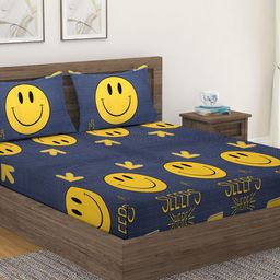 Fashion String Yellow & Grey Printed Microfiber 144 TC Queen Bedsheet With 2 Pillow Covers-picture-9