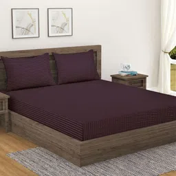 Home Sizzler Brown Striped Cotton 300 TC Queen Bedsheet with 2 Pillow Covers-image-18