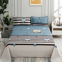 JC HOME Blue & White Striped 200 TC Pure Cotton King Bedsheet with 2 Pillow Covers-picture-39
