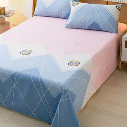 JC HOME Blue & Pink Graphic Queen Bedsheet with Pillow Covers-image-24