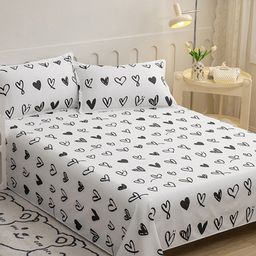 JC HOME White & Black Conversational 140 TC King Bedsheet with 2 Pillow Covers-9