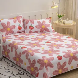 JC HOME Pink  White Floral 140 TC King Bedsheet with 2 Pillow Covers-picture-46
