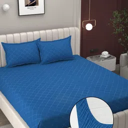 BELVOSTUM Blue Geometric 250 TC Cotton Fitted Double Bedsheet with 2 Pillow Covers-image-54