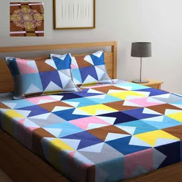 KLOTTHE Multicoloured Geometric 210 TC 2 King Bedsheet with 4 Pillow Covers-10