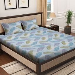 HOSTA HOMES Blue & Purple Floral 300 TC King Bedsheet with 2 Pillow Covers-image-72