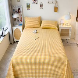 JC HOME Yellow & White Geometric 220 TC Cotton Single Bedsheet with 1 Pillow Covers-image-15
