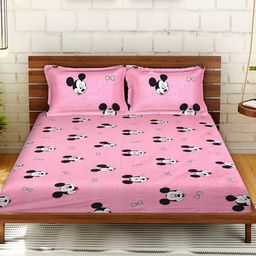 Kuber Industries Pink Cartoon Characters 144 TC King Bedsheet with 2 Pillow Covers-image-58