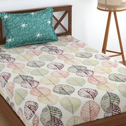 UrbanArts Green & Purple Floral 400 TC Single Superfine Bedsheet With 1 Pillow Cover-image-6