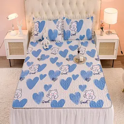 JC HOME White & Blue Cartoon Characters 160 TC Queen Bedsheet Set-picture-2