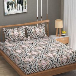 UrbanArts Black & White Ethnic Motifs 180 TC King Bedsheet with 2 Pillow Covers-image-99