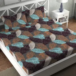 CHHAVI INDIA Brown & Grey Floral 210 TC Queen Bedsheet With 2 Pillow Covers-image-55