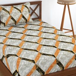 UrbanArts Orange & Grey Geometric 180 TC Single Bedsheet with 1 Pillow Covers-picture-6