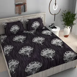 FINE TEX WORLD Black & White Ethnic Motifs 210 TC King Bedsheet with 2 Pillow Covers-picture-53