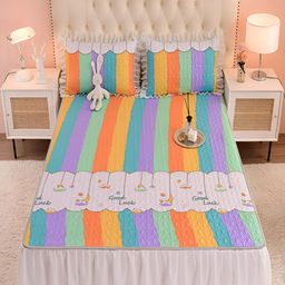 JC HOME Orange & Yellow Striped 160 TC Fitted King Bedsheet with 2 Pillow Covers-image-42