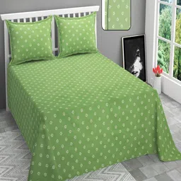 BELVOSTUM Green Floral 210 TC Cotton Queen Bedsheet with 2 Pillow Covers-picture-41