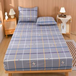 JC HOME Grey & Orange Geometric Cotton 150 TC Queen Bedsheet with 2 Pillow Covers-image-41