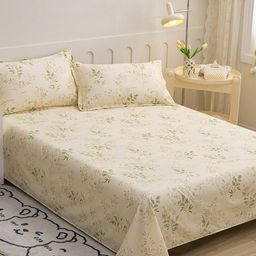 JC HOME Beige & Green Floral Printed 140 TC King Bedsheet & 2 Pillow Covers-image-95