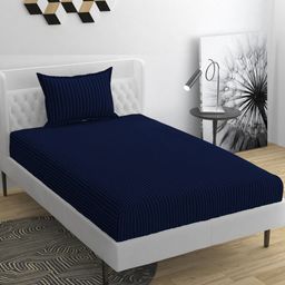 BELVOSTUM Navy Blue Striped 220 TC Single Bedsheet & Pillow Cover-image-61