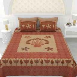 LIVING ROOTS Maroon Ethnic Motifs 150 TC Cotton King Bedsheet with 2 Pillow Covers-image-9