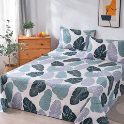 JC HOME White & Green Floral 160 TC Single Bedsheet with 1 Pillow Cover-picture-43