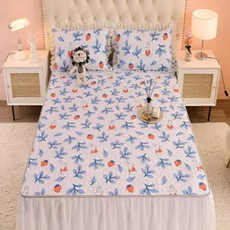 JC HOME White & Blue Floral 160 TC Single Bedsheet with 1 Pillow Covers-picture-5