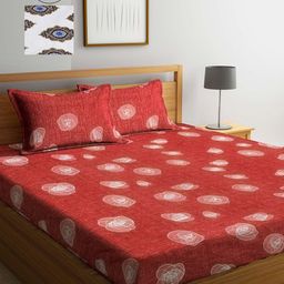 Arrabi White & Red Graphic 300 TC 2 King Bedsheet with 4 Pillow Covers-image-29