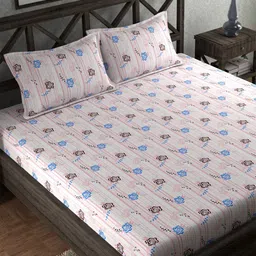 CHHAVI INDIA Pink & Blue Floral 210 TC Flat Queen Bedsheet with 2 Pillow Covers-image-40