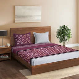 Sangria Maroon Printed 160 TC Queen Bedsheet & 2 Pillow Covers-image-38