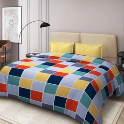 Nendle Yellow & Blue Geometric 210 TC Cotton Queen Bedsheet With 2 Pillow Covers-picture-27