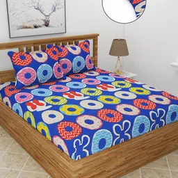 MORADO Blue & Red Conversational 210 TC Fitted Queen Bedsheet With 2 Pillow Covers-image-47