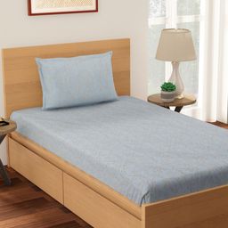 Living scapes by Pantaloons Blue & Grey Ethnic Motifs Single Bedsheet With 1 Pillow Cover-picture-31