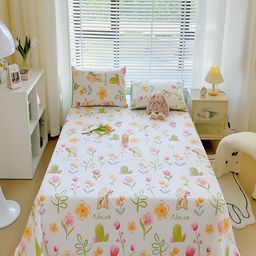 JC HOME White & Green Floral Cotton 210 TC King Bedsheet with 2 Pillow Covers-image-37