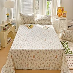 JC HOME White & Green Floral Cotton 240 TC King Bedsheet with 2 Pillow Covers-image-38