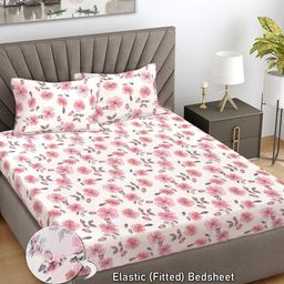 FABINALIV White & Pink Floral 300 TC King Bedsheet with 2 Pillow Covers-image-68