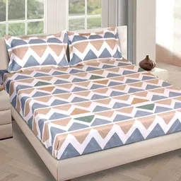 Myntra Elegant Homes White & Grey Geometric 186 TC King Bedsheet with 2 Pillow Covers-image-13