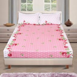Myntra Elegant Homes Pink & Red Floral 144 TC Queen Bedsheet with 2 Pillow Covers-image-93