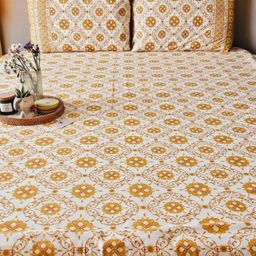 Feels Like Home Yellow Ethnic Motifs 210 TC Cotton King Bedsheet with 2 Pillow Covers-image-11