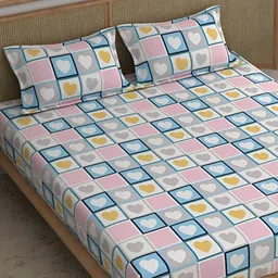CHHAVI INDIA Pink & Blue Geometric Microfiber 210 TC King Bedsheet with 2 Pillow Covers-image-61