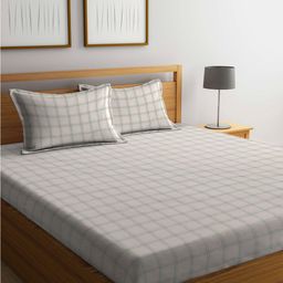 KLOTTHE White & Green Checked Polycotton 300 TC King Bedsheet With 2 Pillow Covers-image-27