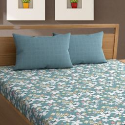 Bajo's Blue & White Floral 350 TC Cotton King Bedsheet & 2 Pillow Covers-image-65