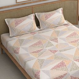 CHHAVI INDIA Beige Geometric 210 TC King Bedsheet with 2 Pillow Covers-picture-35