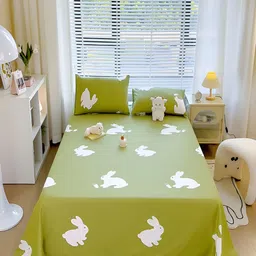 JC HOME Green & White Graphic 210 TC Single Bedsheet with 1 Pillow Covers-image-23