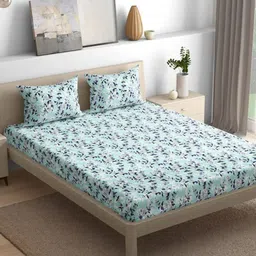 wakefit Cicely Turquoise Blue Printed 144 TC Fitted Cotton King Bedsheet & 2 Pillow Covers-picture-13